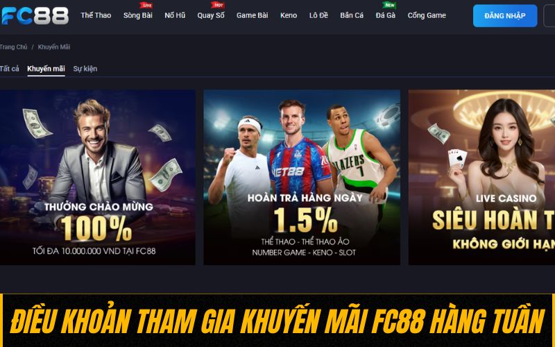 Điều khoản tham gia khuyến mãi FC88 hàng tuần