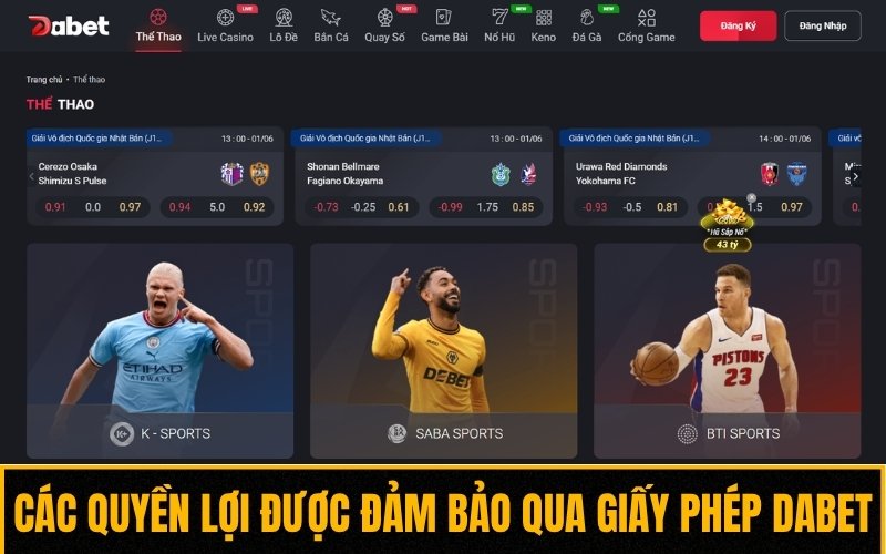 Các quyền lợi người chơi được đảm bảo thông qua giấy phép Dabet
